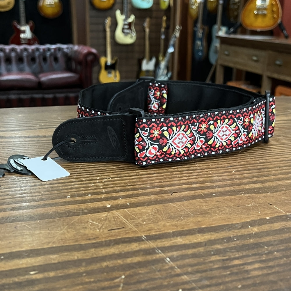 Leathergraft Retro Jacquard Woven Guitar Strap w/Suede Ends (Red/White)