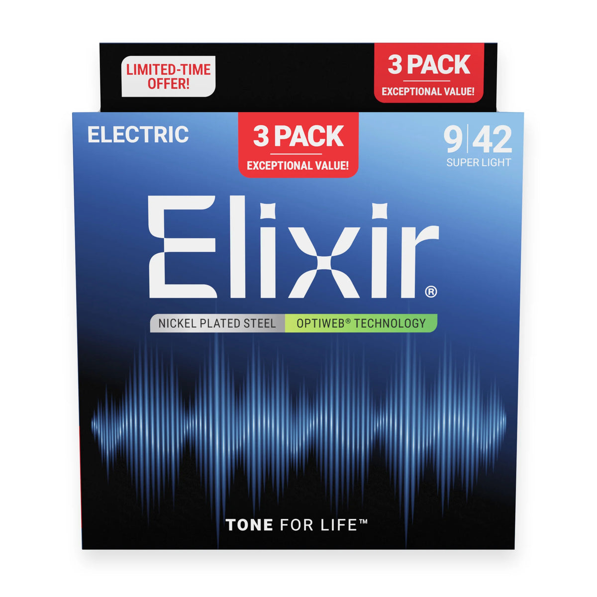Elixir Optiweb Electric Guitar Strings 9 - 42 (3 PACK)