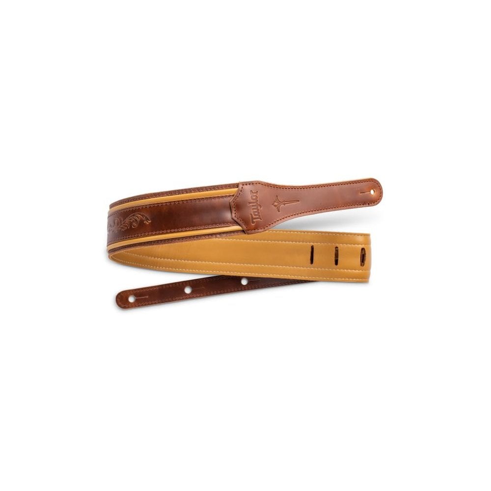 Taylor 2.5" Nouveau Leather Guitar Strap - Brown w/ Butterscotch Trim
