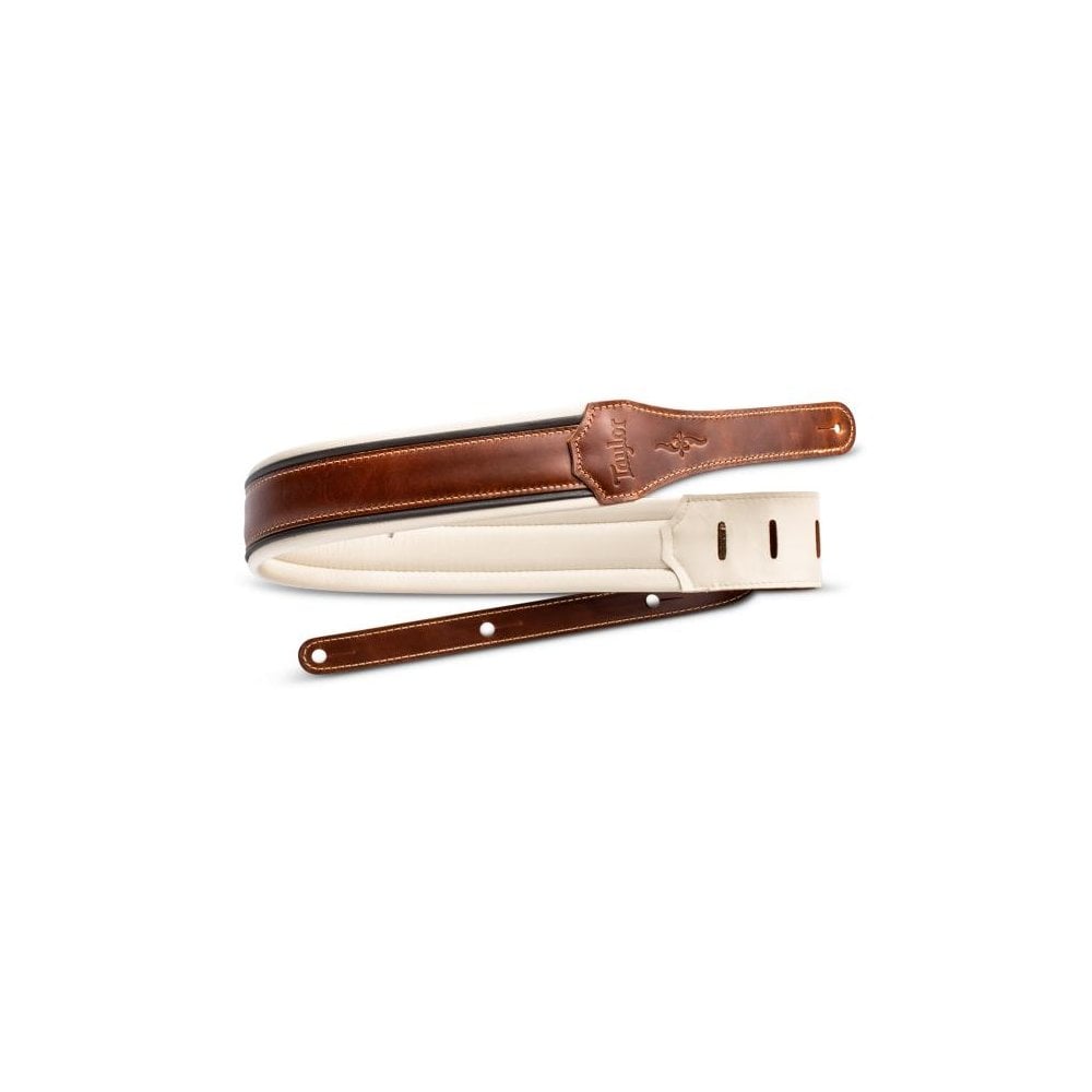 Taylor 2.5" Renaissance Leather Guitar Strap - Brown w/ Ivory Trim