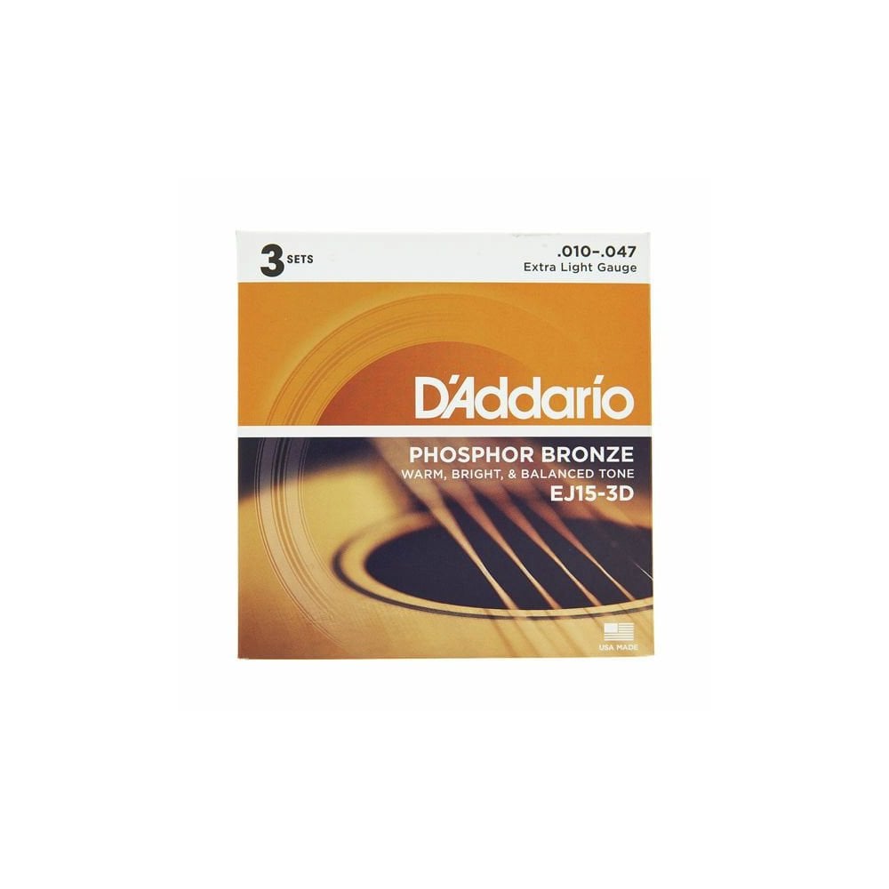 Ej15-3D Extra Light Gauge Phosphor Bronze Acoustic Guitar Strings (010-047 Gauge)