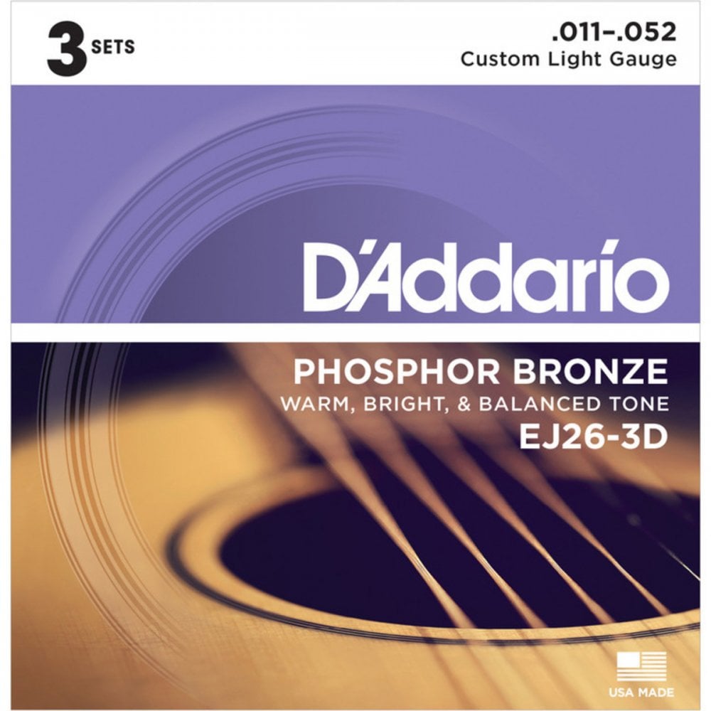 EJ26-3D Custom Light Gauge Phosphor Bronze Acoustic Strings (011-052 Gauge)