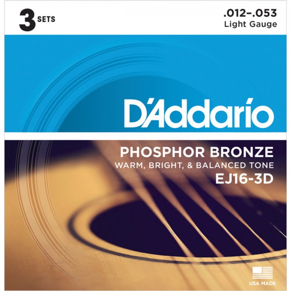 EJ16-3D Light Gauge Phosphor Bronze Acoustic Guitar Strings (012-053 Gauge)
