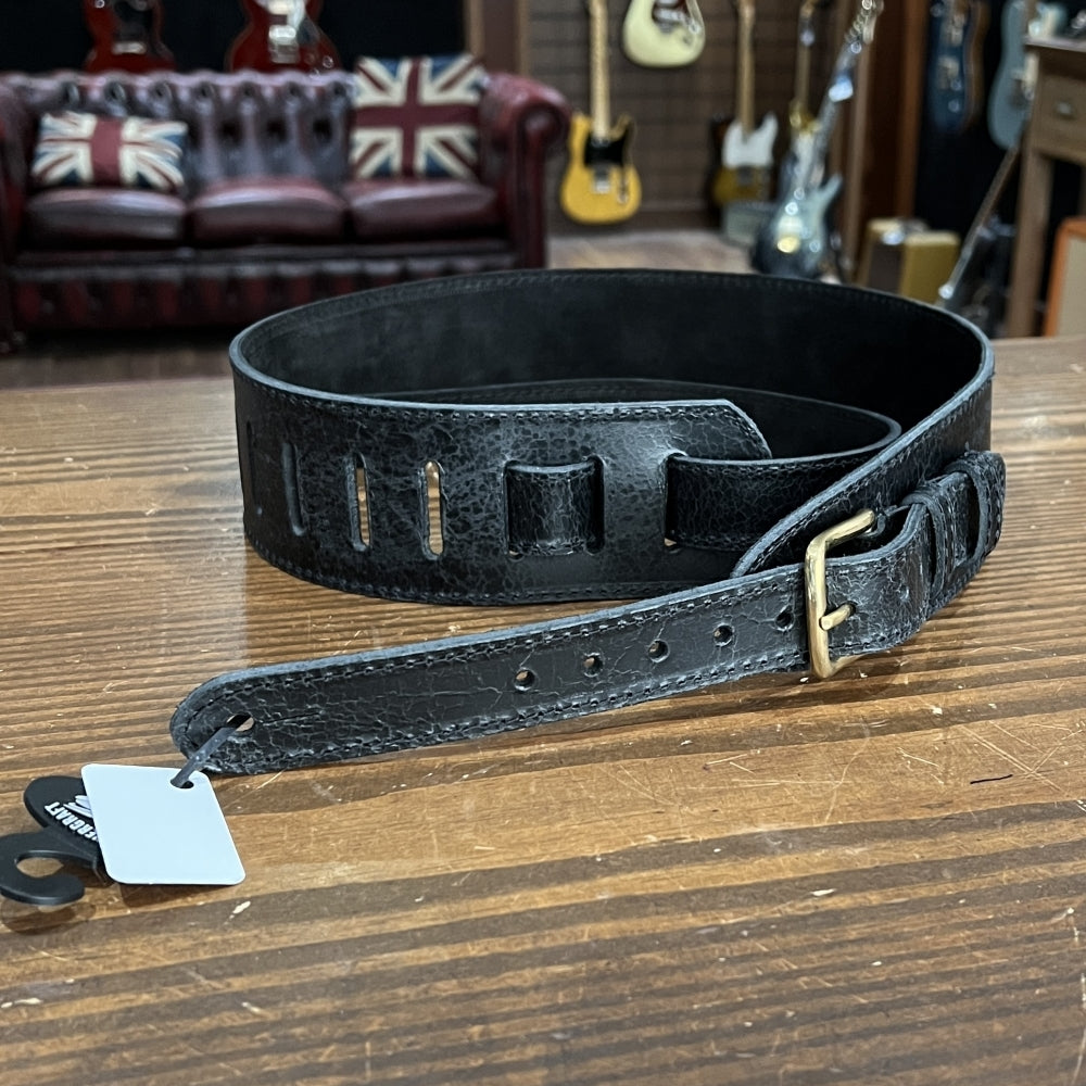 Leathergraft Fab Roadworn Leather Guitar Strap With Buckle (Black)
