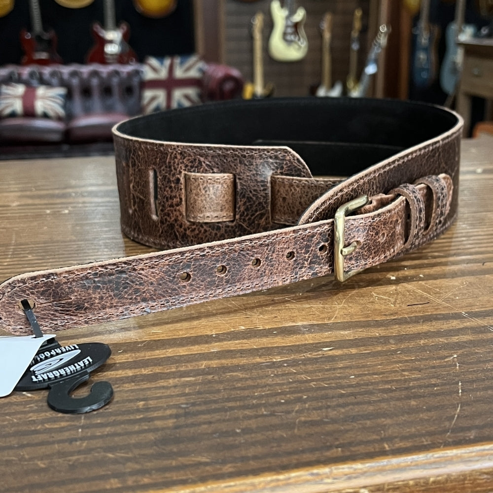 Leathergraft Fab Roadworn Leather Guitar Strap With Buckle (Brown)