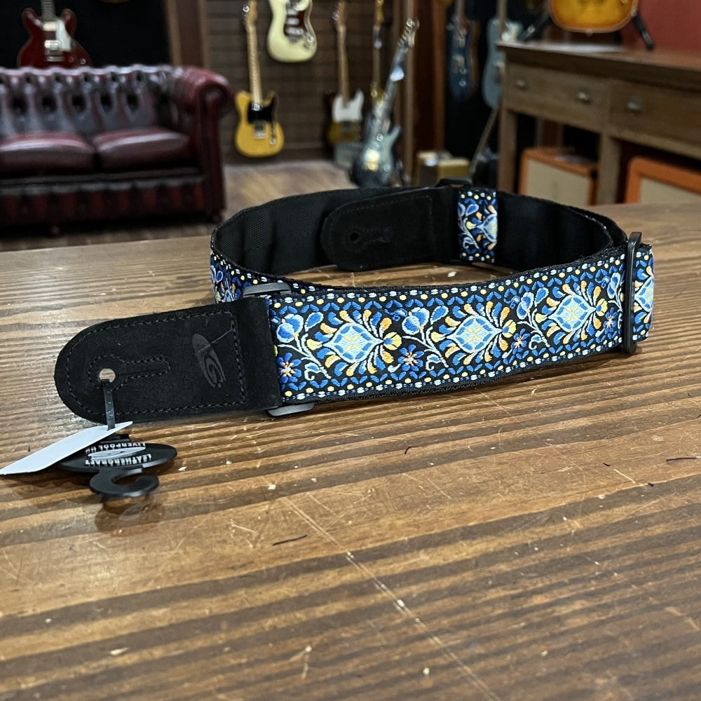 Leathergraft Retro Jacquard Woven Guitar Strap w/Suede Ends (Blue/Yellow)