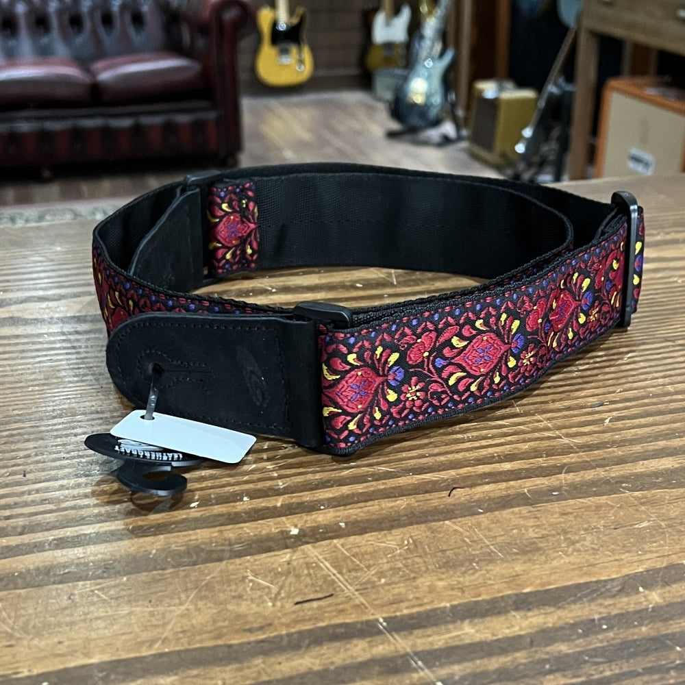 Leathergraft Retro Jacquard Woven Guitar Strap w/Suede Ends (Red/Purple)
