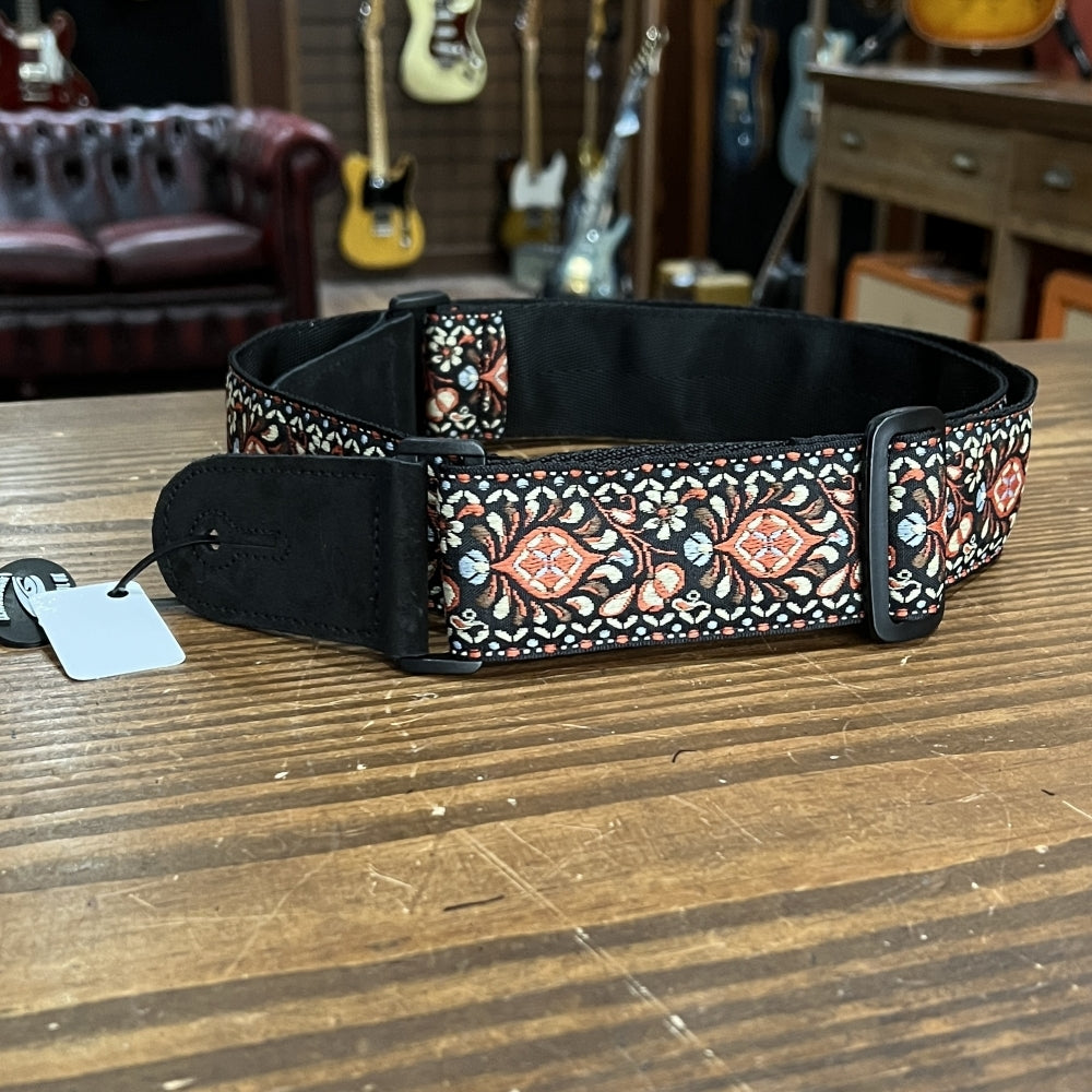Leathergraft Retro Jacquard Woven Guitar Strap w/Suede Ends (Orange/Brown)