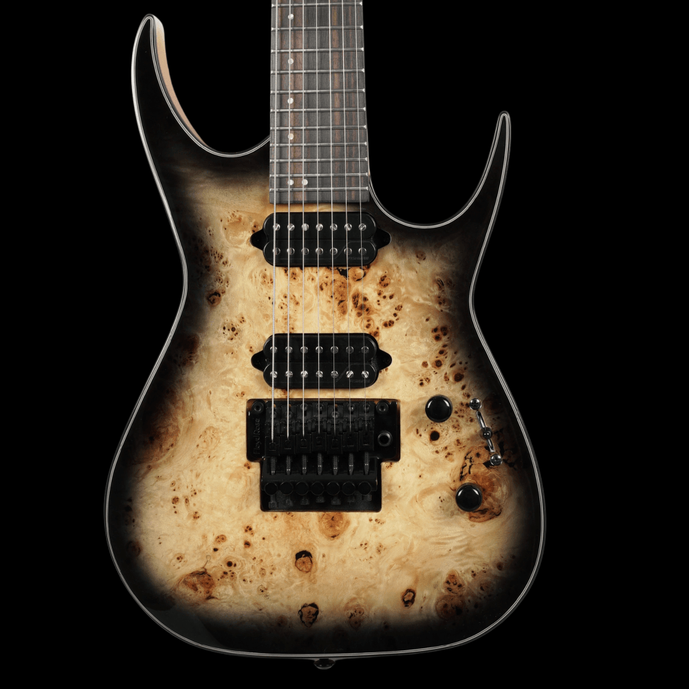 Dean Guitars Exile Select 7-String Floyd Fluence, Natural Black Burst